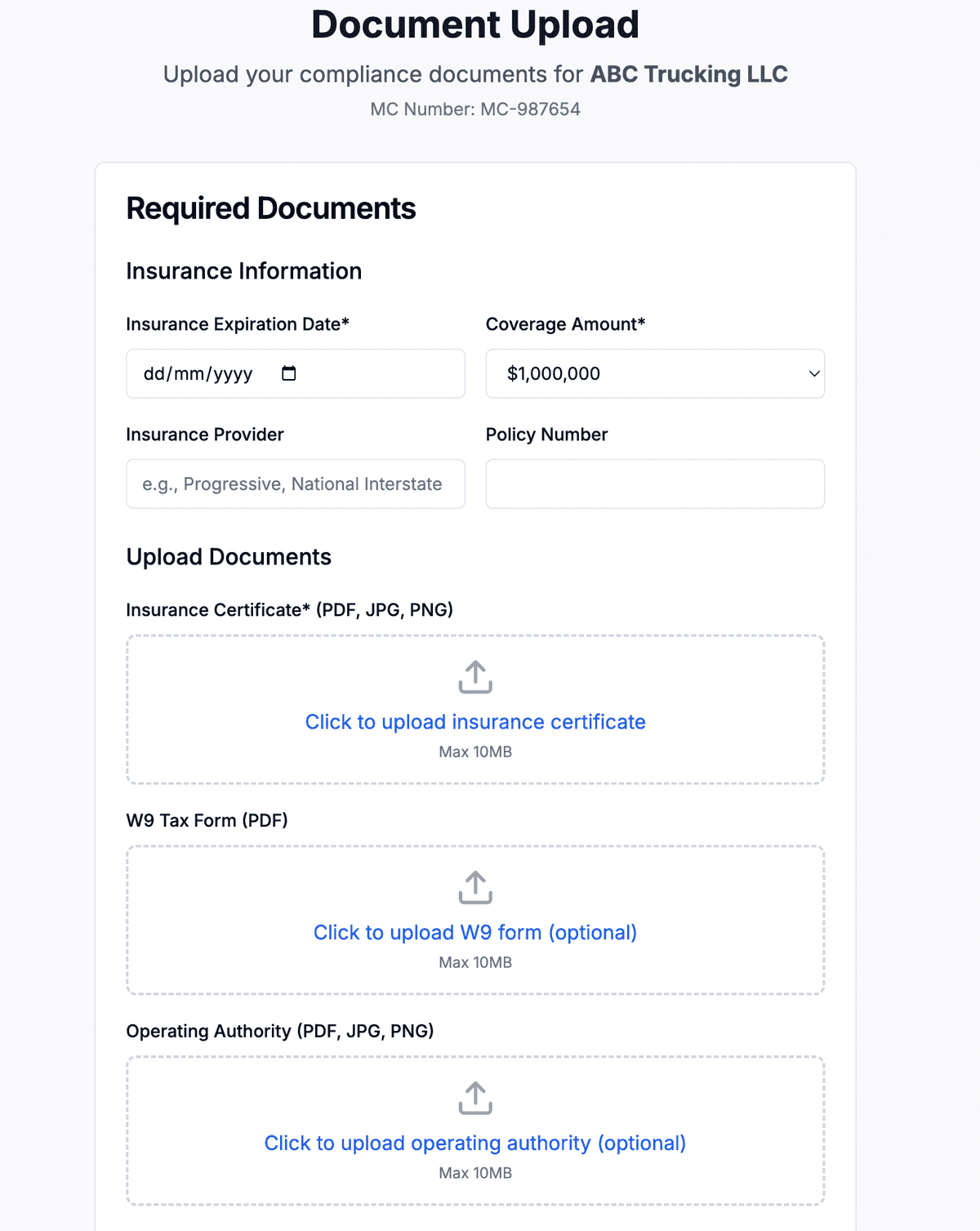 Document Management interface screenshot